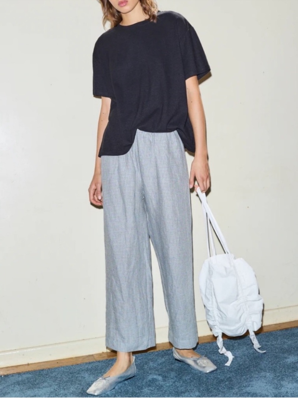 Deiji Studios Linen Ease Trouser in Field Check Large - Picture 3 of 15